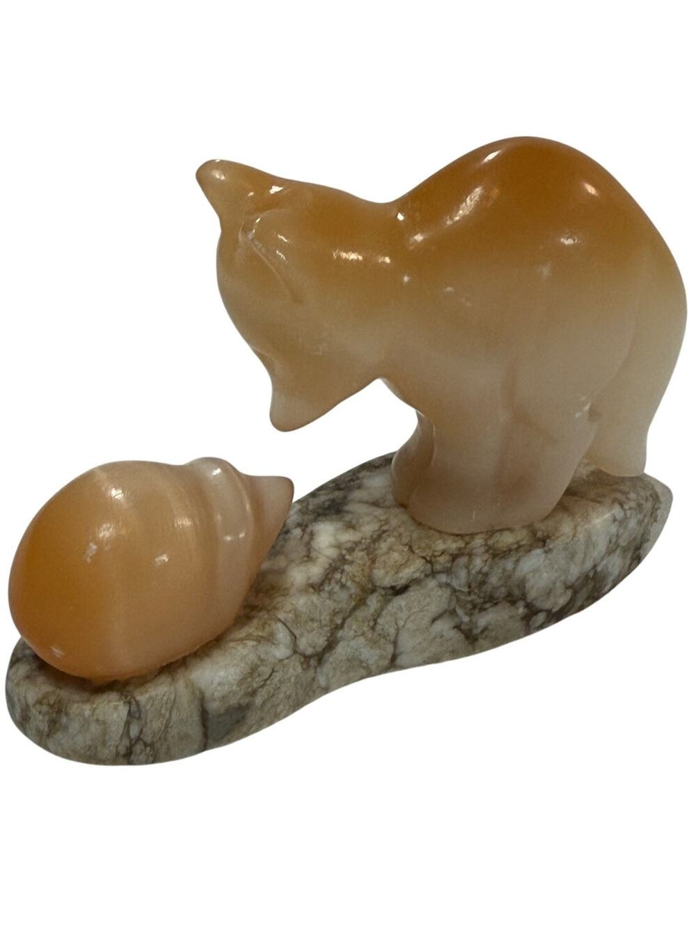 Stone Fox & Hedgehog Figurine on Granite Base